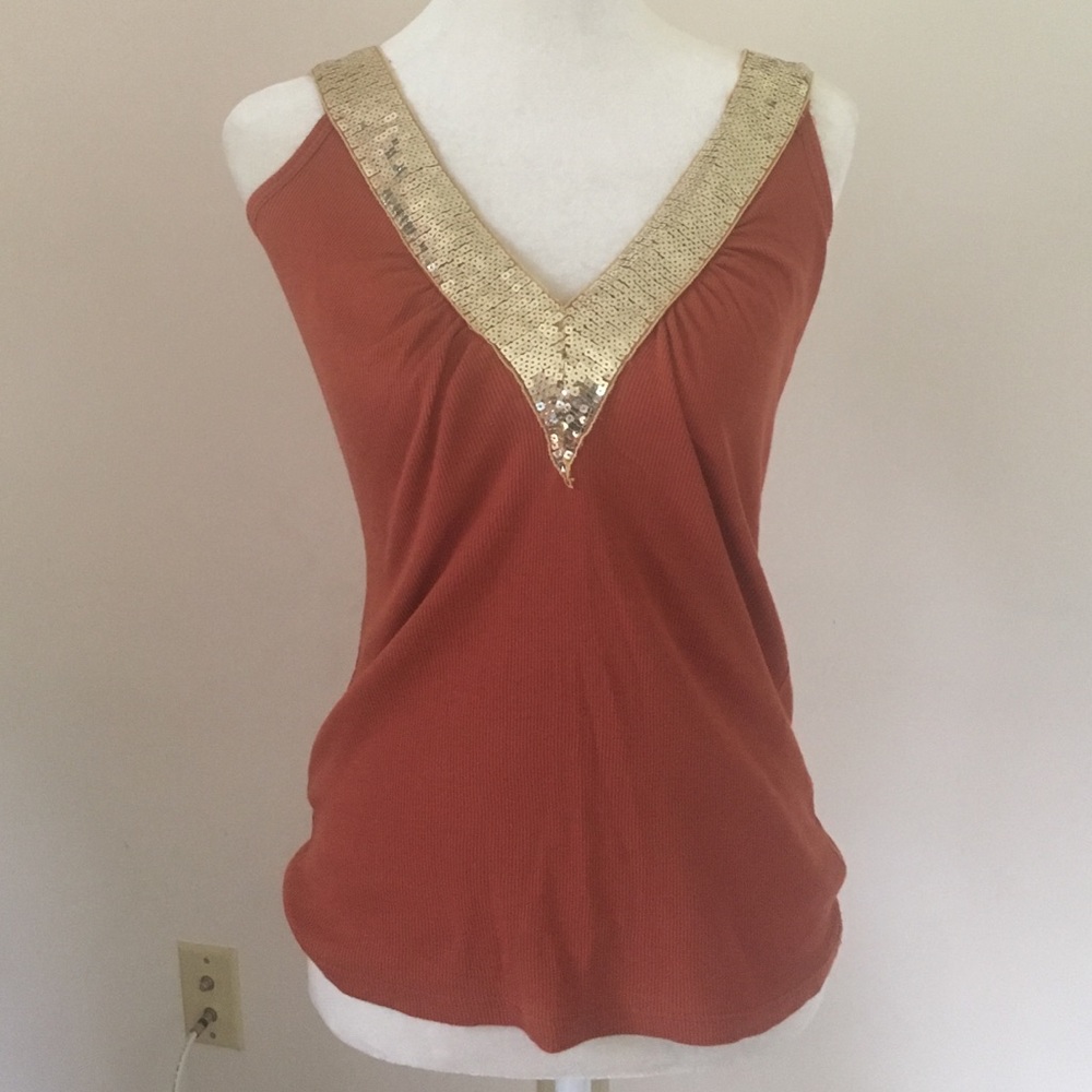 Burnt Orange sequined v-neck Tank
